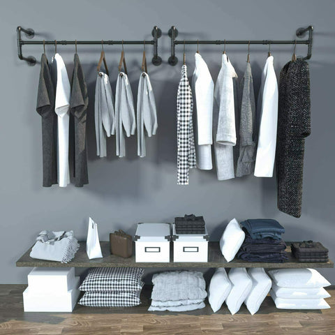 Industrial Pipe Clothes Rack Wall Mounted Detachable Garment Rack