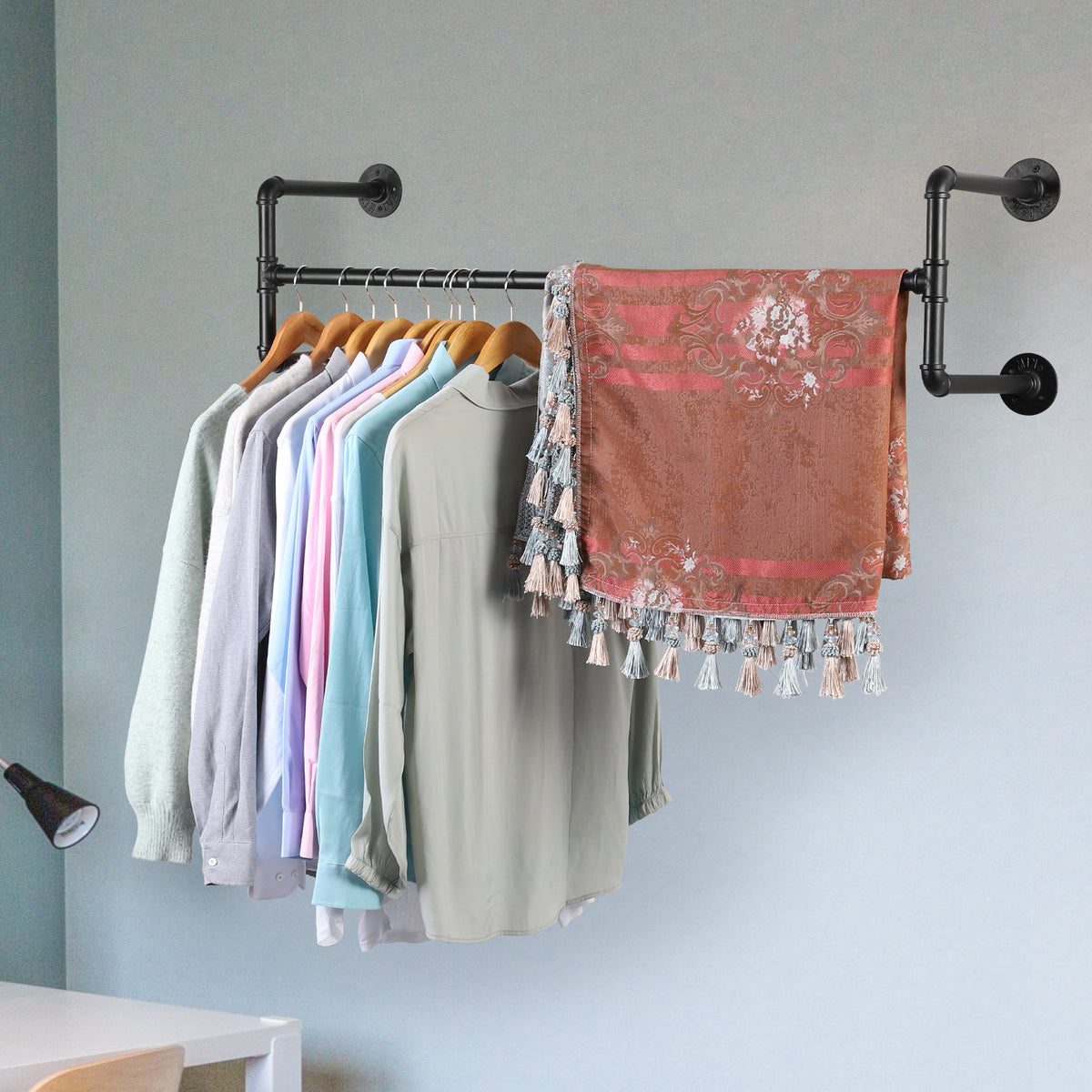 Industrial Pipe Clothes Rack Wall Mounted Detachable Garment Rack