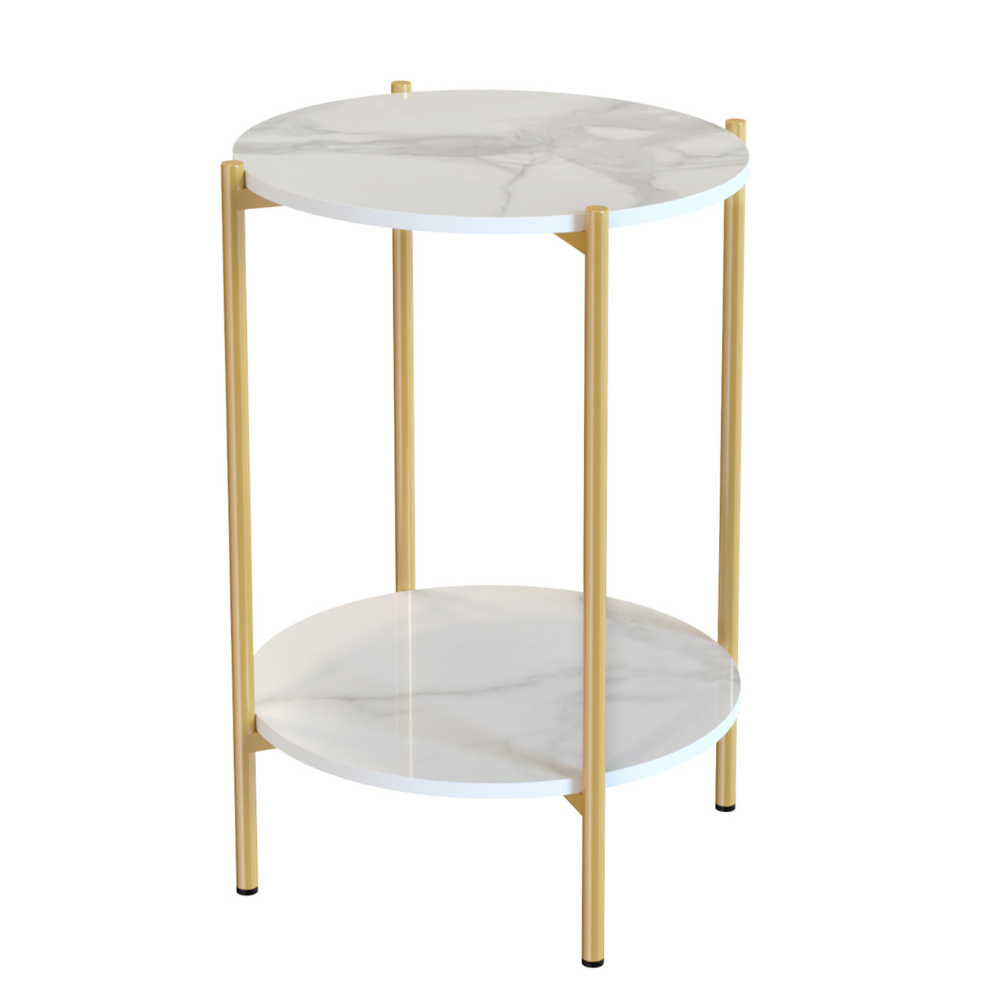 2 Tier Round Coffee End Table with Storage Shelf