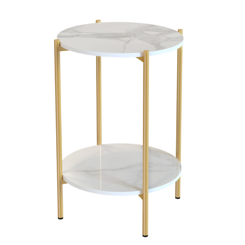 2 Tier Round Coffee End Table with Storage Shelf