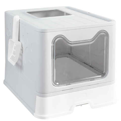 Large Space Foldable Cat Litter Box with Front Entry & Top Exit with Tray