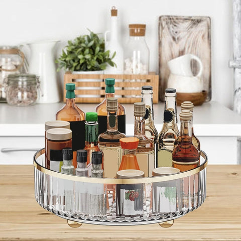 1pc Round Plastic Clear Rotating Container Bins for Cabinet Pantry Kitchen Countertop Refrigerator